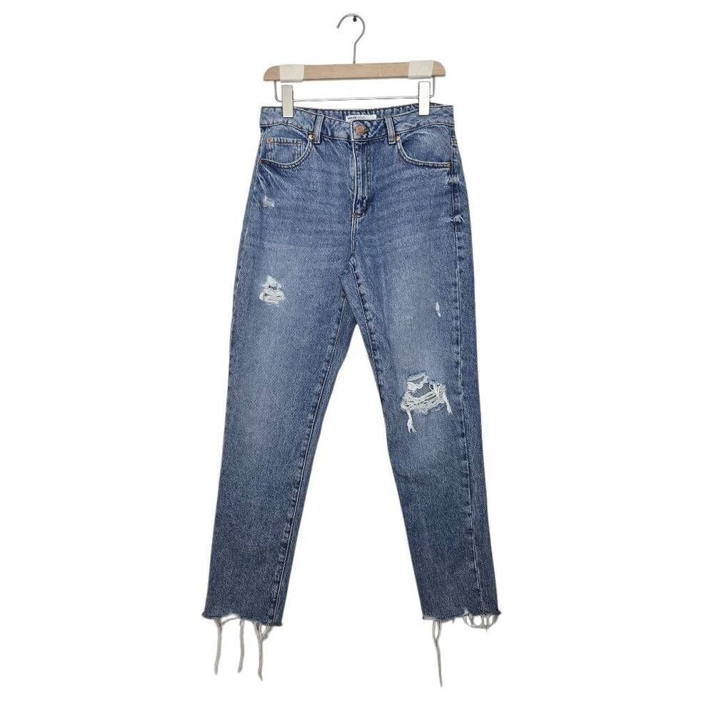 Garage Mom Jeans Size 7 Blue Denim Distressed Raw Hem